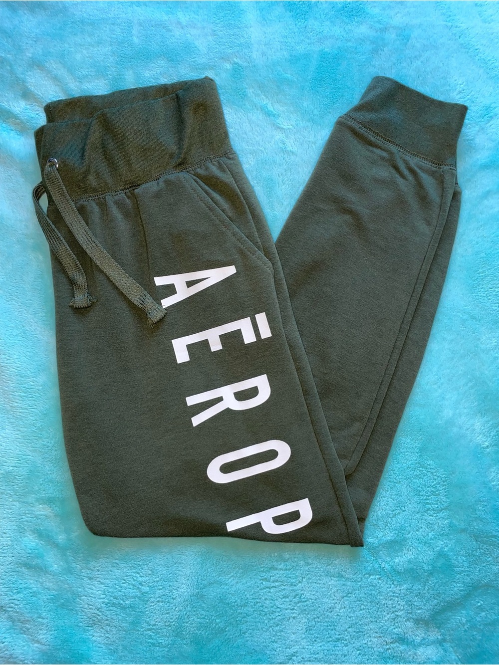 Aéropostale Olive Green Vertical Block Logo Fleece Joggers M